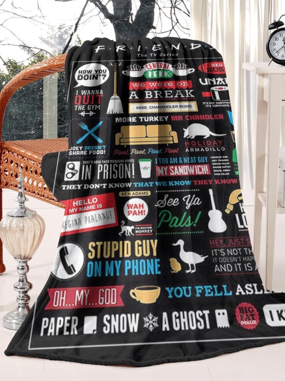 FRIENDS Black Graphic Throw Blanket - TV Series Quotes 40 X 50